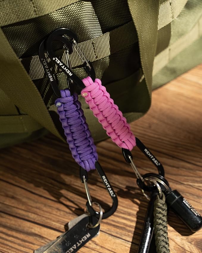 Paracord Braided Carabiner Keychain Lanyard Strap, Hanger Stroller Hook w/2 Carabiner Clips for Water Bottle Backpack