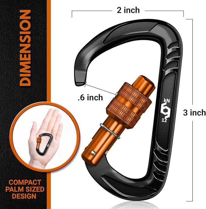 Rhino Produxs 12kN (2697 lbs) Heavy Duty Carabiner Clips, for Securing Pets, Outdoor, Camping, Hiking, Hammock, Dog Leash Harness, Keychains
