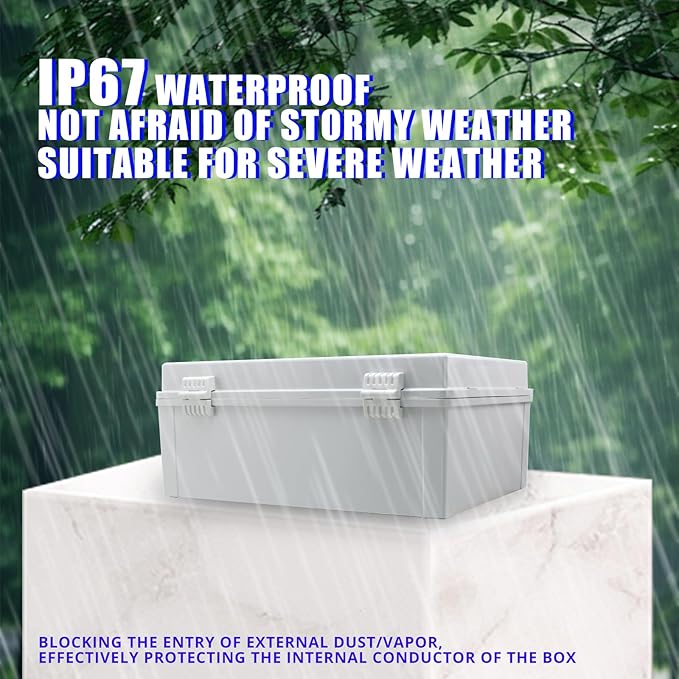 MAKERELE Outdoor electrical Box Weatherproof Includes Internal Mounting Panel 15.7"*11.8"*6.7" (400 * 300 * 170mm) Large Project Box For Electronics Hinged Cover Plastic Clip With 2 NPT 3/4” Glands