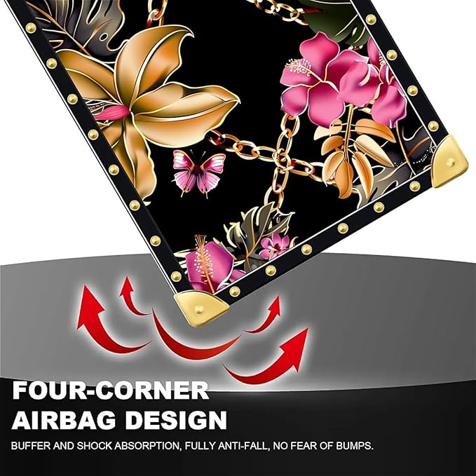 Compatible with iPhone 13 Pro Max Case, Pink Golden Chain Tropical Flower Luxury Golden Decoration for Girl Women Soft TPU Shockproof Protective Hard PC Back for iPhone 13 Pro Max