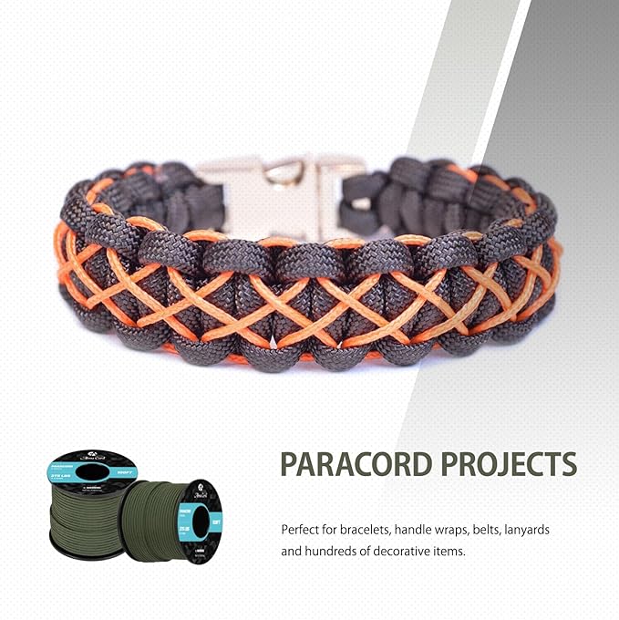 Abma Cord 2.4mm Paracord 275 100ft Nylon Rope 4 Strands Tactical Parachute Cord - Max. 275lbs - Army Green