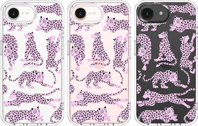 MOSNOVO for iPhone 17e Case/iPhone 16e Case, Shockproof Military-Grade Protection 6.6ft Drop Tested, Clear Phone Case for iPhone 16e / iPhone 17e, Pink Leopard Design