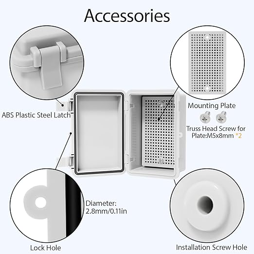 Junction Box, ABS Plastic, IP65 Waterproof Dustproof Universal Electrical Enclosure, Hinged Shell Outdoor and Indoor Usage Project Box, 5.9"x 3.9"x 2.8"(150x100x70mm), Grey
