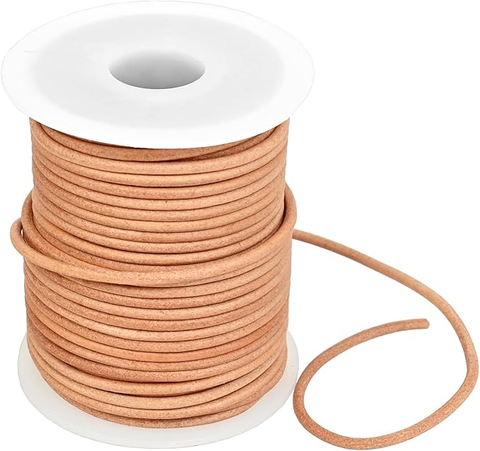 GENIQUE Real/Genuine Round Leather String Cord for Necklace, Bracelets, Jewellery, Braiding (2mm, Natural Distressed)