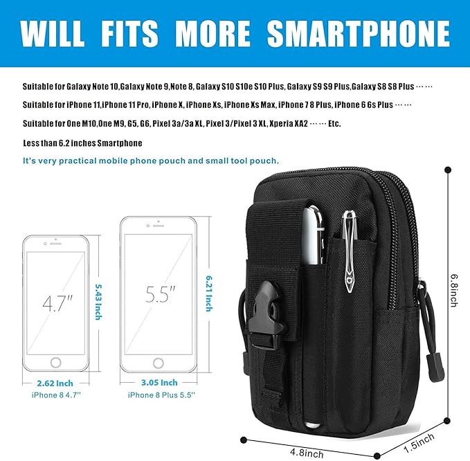 Belt Pouch, Tactical Molle Phone Pouch EDC Utility Pouches Waist Bag, Small Cell Phone Holster Gear Tool Gadget Pocket for Men