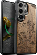 Carveit Magnetic Wooden Case for Samsung Galaxy S26 Ultra Case 2026, TPU Shockproof Cover & Wood Artisan Engraved, Compatible with MagSafe Wireless Chargers (Cherry Blossom with Mount Fuji) Walnut