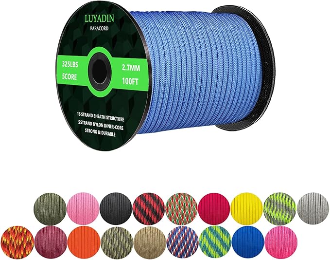 Paracord 325lb Diameter 2.7mm - 5 Strand Parachute Spool Cord - 100ft 200ft,Paracord for Camping,Hiking,Fishing,Outdoor and DIY