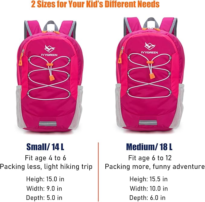 IVYGREEN Little Kids Hiking Backpack for Boys or Girls, Small Daypack for Camping or Travel (Rose, Small)