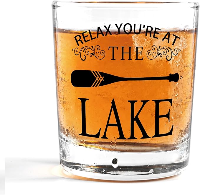 Nogrit Lake House Decor Whiskey Glasses 10 Oz,Relax You‘re at the Lake, Old Fashioned Rocks Glasses Tequila Gifts for Women Men