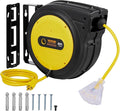 VEVOR 80FT Retractable Extension Cord Reel, 12AWG/3C SJTOW Heavy Duty Power Cord w/Lighted Electrical Triple Tap Outlets, 15A Circuit Breaker,180° Swivel Bracket for Workshop or Garage, Yellow