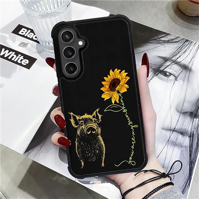 for Samsung Galaxy S23 FE Case, Pig Sunflower Yellow Sunshine Pattern Graphic Design Girl Boy Soft Silicone Hard Acrylic Shock Protection for Samsung Galaxy S23 FE