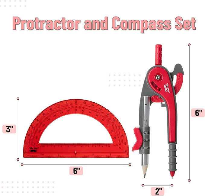Mr. Pen- Geometry Compass and Protractor Set, 6 Inch Compass, 6 Inch Protractor, Drawing Tool for School, Clear Plastic, Easy Grip, Precision Design for Math, Art, Drafting, Architecture