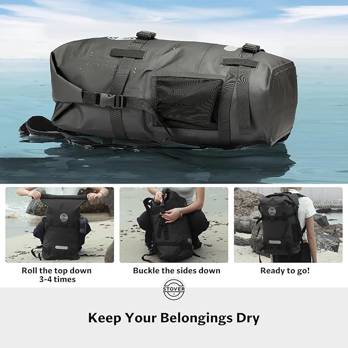 STOVER 5/10/25/30/40/55L Waterproof Dry Bag- Roll-Top Backpack w/Phone Case- Kayaking, Hiking, Camping, Boating- Men/Women