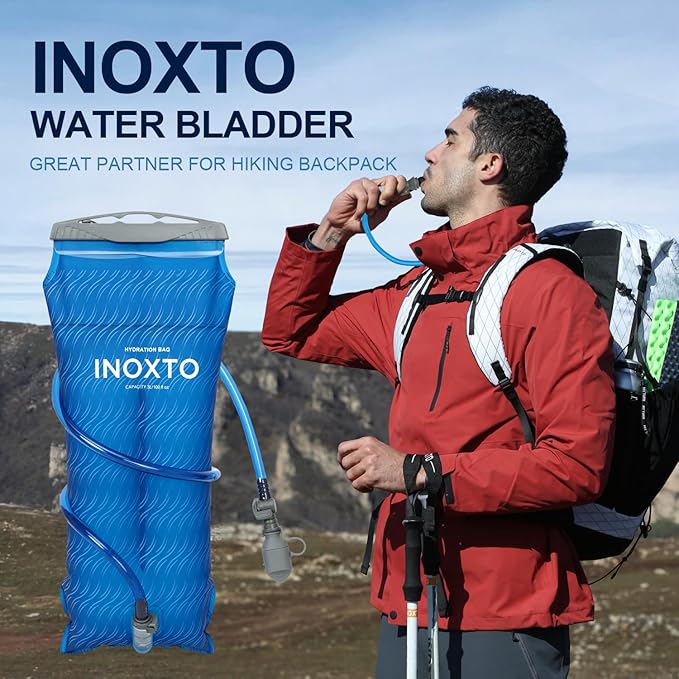 1.5L/2L/3L Hydration Bladder, INOXTO Water Bladder with Water Reservoir Hose Insulator & High Flow Bite Valve for Hiking Backpack, Leak Proof 1.5/2L/3L Water Reservoir for Camping Cycling Running