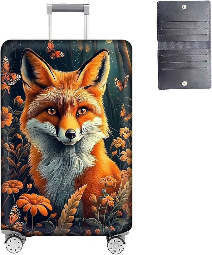 Luggage Cover Protector for 19-20 Inch Suitcases, TSA Approved Elastic Travel Suitcase Covers, Anti-Scratch Washable Luggage Sleeve for Carry On & Checked Bags, Fox Flowers
