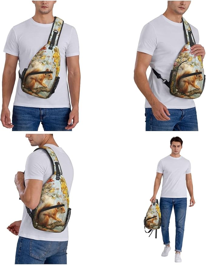FyLybois Squirrel Sling Bag for Women Lightweight Crossbody Backpack Casual Daypack with Adjustable Strap for Travel Work Hiking Everyday Use