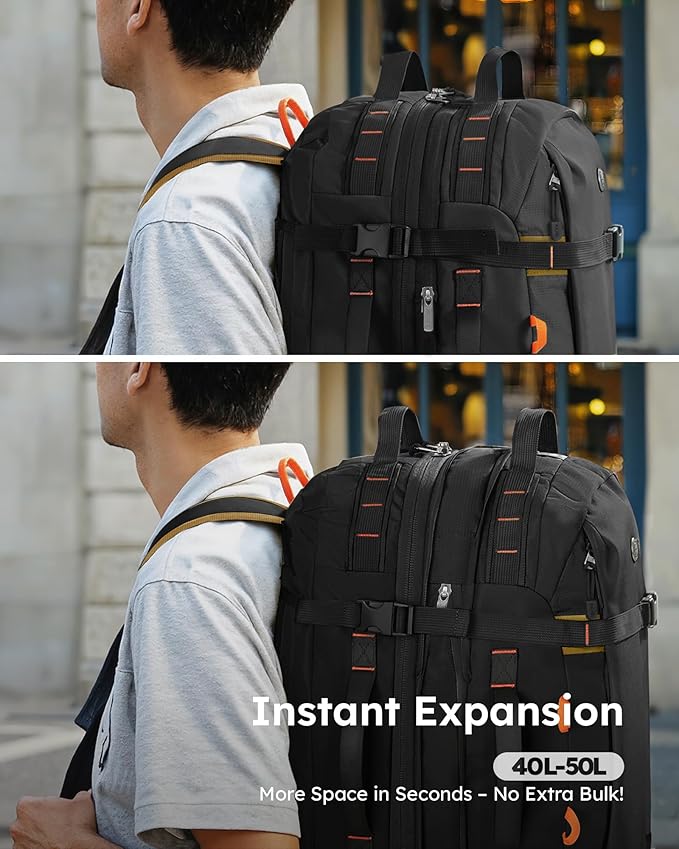 Tolaccea Travel Backpack for Men Women, 40L-50L Carry On Backpack with Wet Dry Compartment, TSA Approved Laptop Daypack Fits 15.6", Convertible Expandable Large Rucksack Duffel Bag for Work Travel