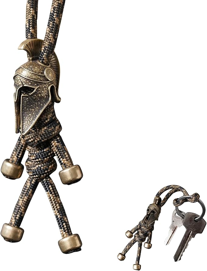 Paracord Keychain with Retro Brass Helmet Bead - Tactical EDC Accessory for Men
