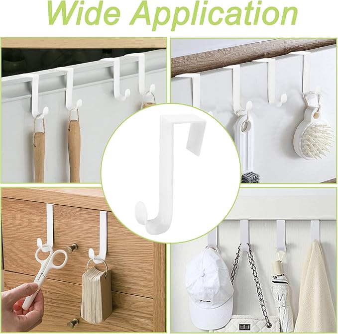 Over The Door Hooks, 10 Pcs Plastic Over The Door Hooks Hangers Durable Cabinet Door Hooks Organizer White Door Hooks for Bathroom, Bedroom, Kitchen (White)