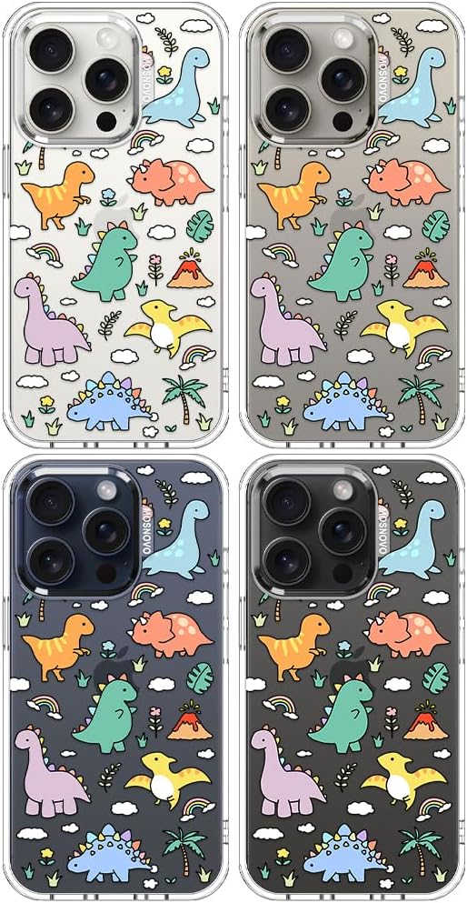 MOSNOVO for iPhone 15 Pro Case | Military Grade 6.6ft Drop Tested | Clear with Dinosaur Land Design