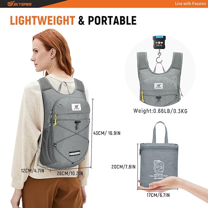 SKYSPER Foldable Hiking Backpack - 10L/15L Small Lightweight Daypack Breathable Travel Backpacks