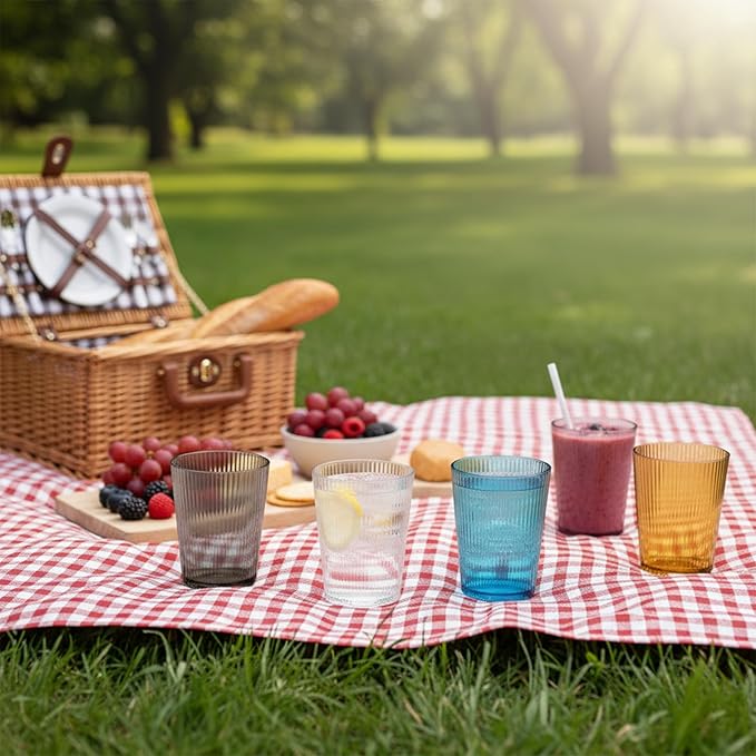 5 PCS Colored Plastic Drinking Glasses, Reusable Acrylic Drinking Cups, Stackable Glasses Drinkware, Unbreakable Clear Water Tumblers for Home Party Picnic, BPA Free, 250 ml/8.5 oz (5 Colors)