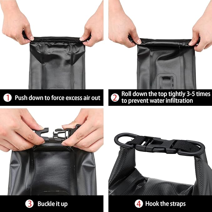 Boat First Aid Kit Waterproof, WELL-STRONG Marine Emergency Kit with Roll Top Dry Bag for Boating Fishing Kayaking – Water-Resistant Contents for Camping & Beach（Black）