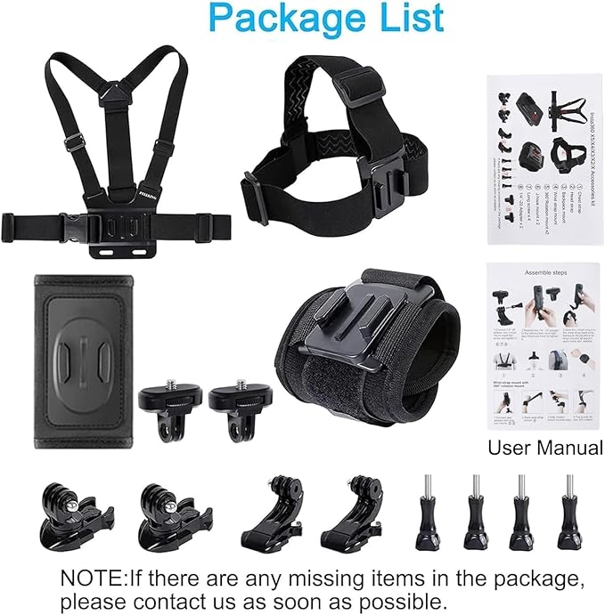 Accessories Kit for Insta360 One X5/X4/X4 Air/X3/X2, One R, X and GoPro Hero 9,New Quick Release Head Strap Mount + Chest Mount Harness + Backpack Strap Clip + 360°Rotating Wrist Strap