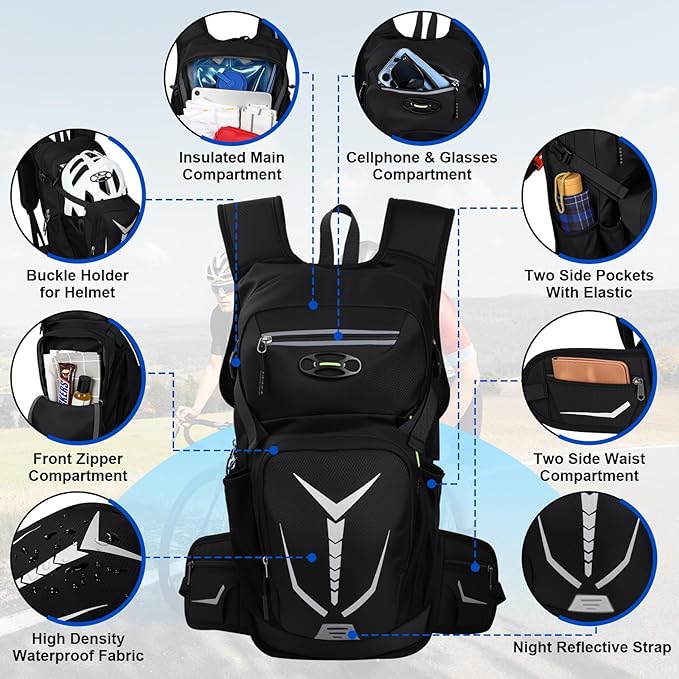 Insulated Hydration Backpack with 3L Water Bladder - 18L Leak-Proof Hiking Daypack, Lightweight Water Backpack for Men & Women, Gear for Trail Running, Cycling, Rave Festivals & Outdoor Sports