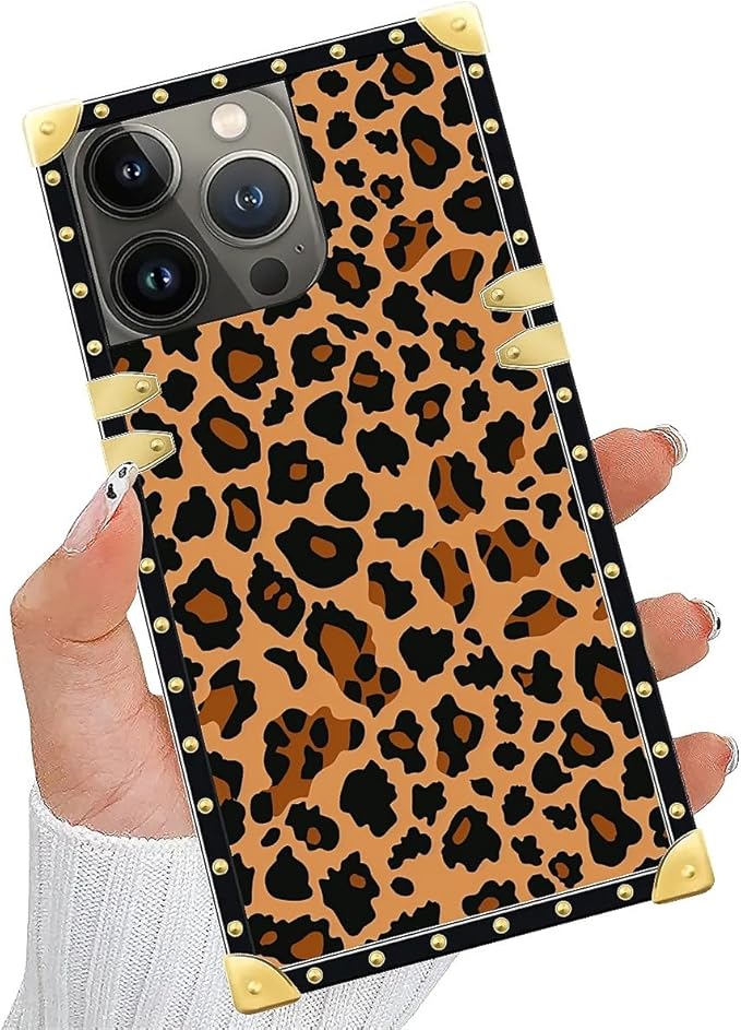 Compatible with iPhone 13 Pro Case, Brown Leopard Texture Luxury Golden Decoration for Girl Women Soft TPU Shockproof Protective Hard PC Back for iPhone 13 Pro