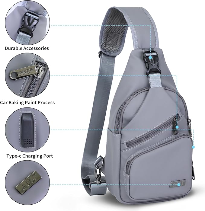 AMJ Crossbody Sling Bag Men Women, Casual Shoulder Backpack, Chest Daypack Satchel for Hiking Travel