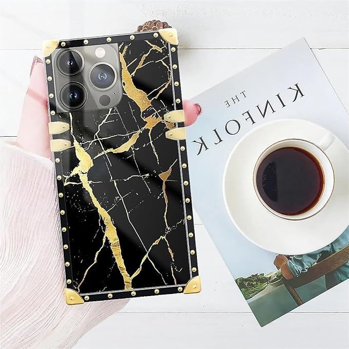 Compatible with iPhone 15 Pro Max Case, Black Gold Marble Nature Luxury Golden Decoration for Girl Women Soft TPU Shockproof Protective Hard PC Back for iPhone 15 Pro Max