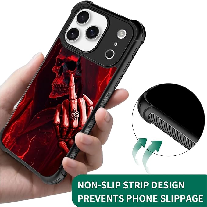 for iPhone 17 Pro Case,for MagSafe Graphic Design for Girl Boy Soft Silicone Hard Acrylic Shock Protection Designed for iPhone 17 Pro Gestures Funny Skull Pattern
