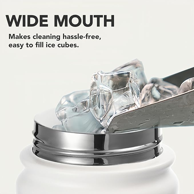 Mininoo Insulated Stainless Steel Water Bottle with Straw, Ceramic-Lined, BPA-Free & Leak-Proof, 24 oz, White