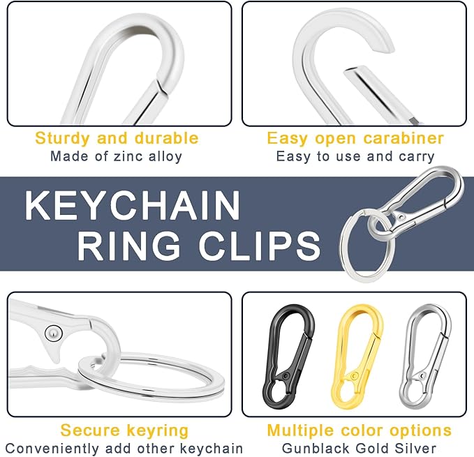 CooBigo 4Pack Small Keychain Rings, Metal Key Carabiner Clip, Mini EDC Key Ring Chain Holder Organizer for Purse Charm Hook, Car Keychain, Paracord Keychain Lanyard, Men and Women Key Fob (Gold)