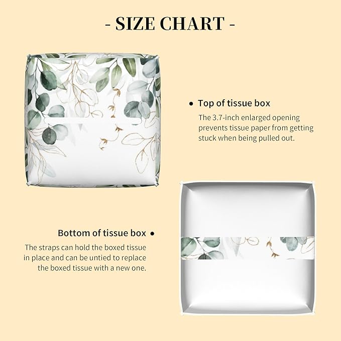 Tissue Box Cover Square,Eucalyptus Leaves Leaf Tissue Box Holder Waterproof Leather Facial Paper Case Modern Home Decoration for Bedroom Dresser Night Stand Office Desk