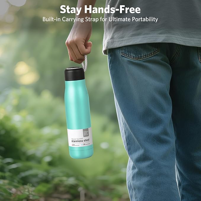 Water Bottle with Portable Lid Metal Thermos Vacuum Insulated Stainless Steel | Reusable Leak Proof Flask | 17oz