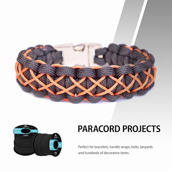 Abma Cord 2.4mm Paracord 275 100ft Nylon Rope 4 Strands Tactical Parachute Cord - Max. 275lbs - Black