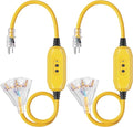 DEWENWILS 3FT GFCI Extension Cord Outdoor, 12/3 AWG SJTW Heavy Duty Power Cable, LED Lighted 3 Prong GFCI Plug for Pool Pump Multiple Appliances, Automatic Reset, Yellow, UL Listed, 2 Pack
