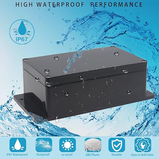 Watertight Junction Box, IP67 Waterproof Project Box Durable ABS Plastic Electronic Enclosure Case for DIY Electrical Project with Wall Fixed Ear 7.87" x 4.72" x 2.95"(200 x 120 x 75 mm)