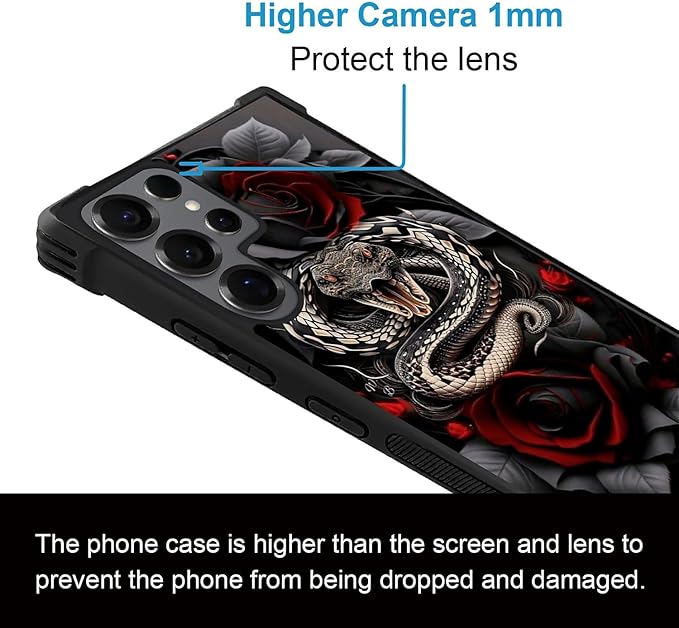 for Samsung Galaxy S25 Ultra Case,Graphic Design for Girl Boy Soft Silicone Hard Acrylic Shock Protection Designed for Samsung Galaxy S25 Ultra Entwined Rose Snake Pattern