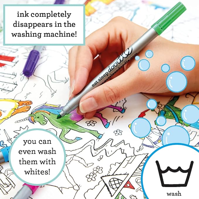eatsleepdoodle - Coloring Pillowcase for Kids – Reusable DIY Pillow Cover with Washable Markers, Educational Arts & Crafts Activity for Boys & Girls, Fun Gift for Creative Play, Machine Washable