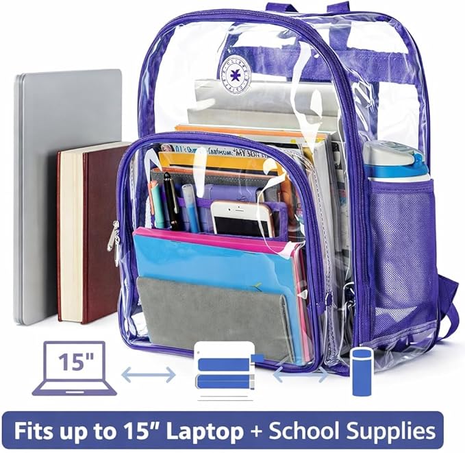 K-Cliffs Large Transparent Backpack Clear Heavy Duty School Bag Durable Student Bookbag See Through Vinyl Daypack Workbag