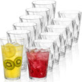 LemonRoad 12 Pack Reusable Plastic Drinking Glasses Set - 20oz & 13.5oz Stackable Tumbler, Shatter-resistant Highball Cup for Water, Cocktail, Iced Coffee, Indoor Outdoor Use, BBQ, Patio, Pool (Clear)