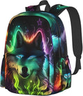 cfpolar 17 Inch Backpack Galaxy Colorful Wolf Laptop Bag Shoulder Bag School Bookbag Casual Daypack For Boys Girls