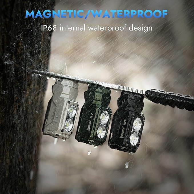 WUBEN E7 1800 Lumen Rechargeable Mini Flashlight with Magnet - Super Bright 6 Modes Khaki EDC Flashlight, Typ-C Rechargeable LED; IP68 Pocket Flashlight for Headlamp Use, Rescue, Camping