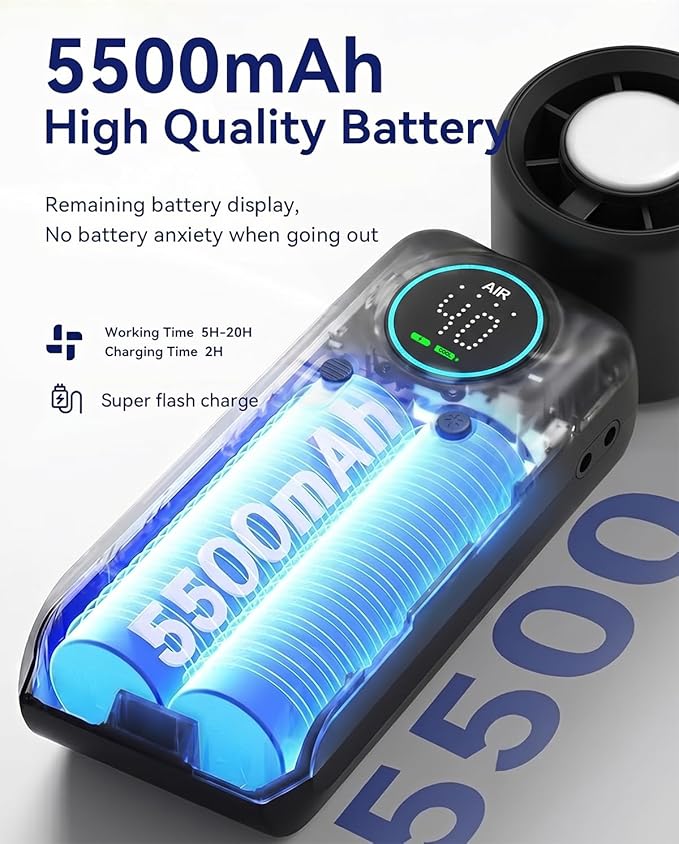 Portable Handheld Fan, Ice Cooling Turbo Fan, 20000 RPM Handheld Personal Fan, Rechargeable 20H, Stepless Speed + LED Display – Mini Pocket Fan Travel Gift for Outdoor / Office / Home Watching Game