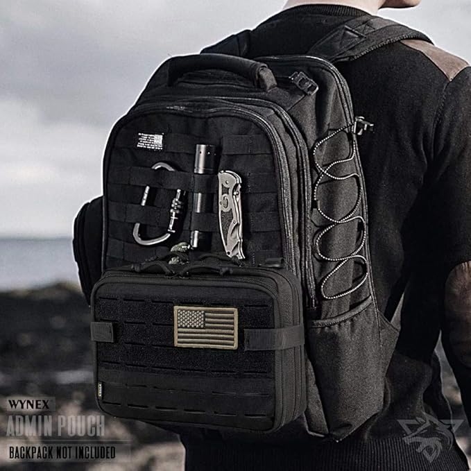 WYNEX Tactical Molle Admin Pouch of Double Layer Design, Admin Pouches Molle Attachment Military Medical EMT Organizer with Map Pocket EDC EMT Pack IFAK Tool Holder Universal U.S.A Patch Included