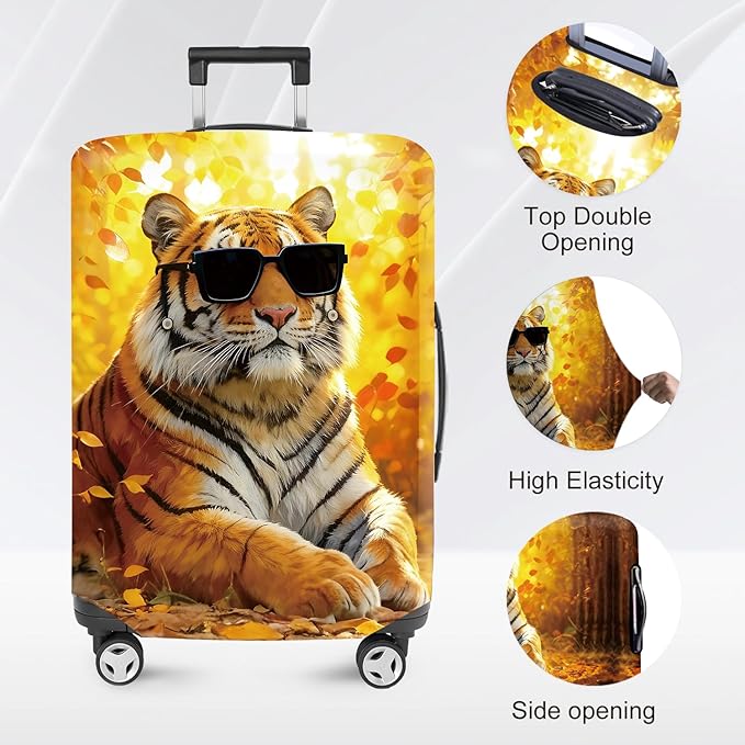 ANNA QUEEN Funny Cool Tiger Travel Luggage Cover -Stretchable Airplane Suitcase Protector Sleeve,Universal Washable Fit for 20-37 Inch Checked Baggage,Water Resistant Durable Luggage Protector