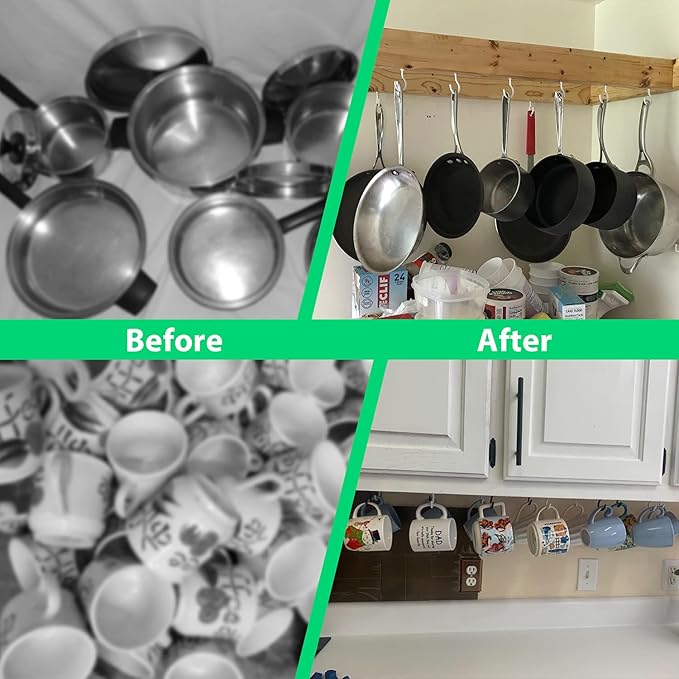 12 Pcs Ceiling Hooks for Hanging Plants, Cups, Utensils and Christmas String Lights, 1-1/4 inch Vinyl Coated Screw-in Plant and Cup Hooks for Wooden and Drywall with Anchors - White & Black